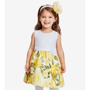 Toddler Girls Yellow Roses White Textured Formal Elegant Floral Flowers Dress 4t